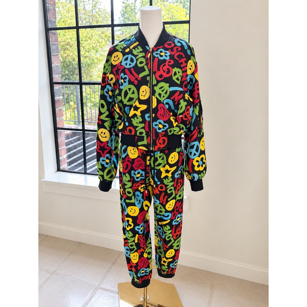 Moschino Couture Graffiti Print Bomber Jacket and Pants Tracksuit Set Multi